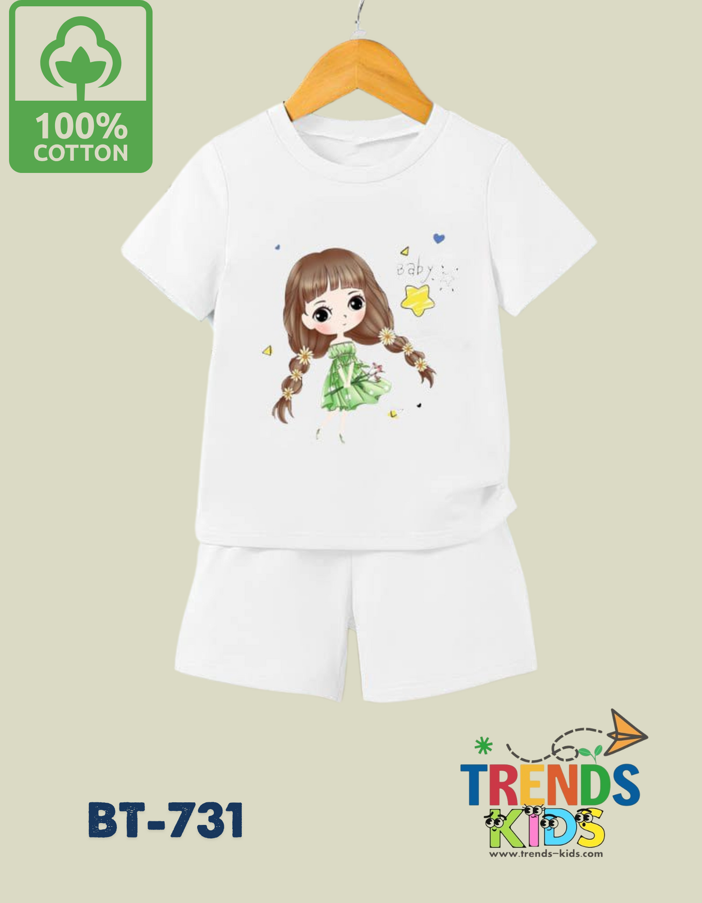 Cute Girl White T-Shirt & White Pants Set