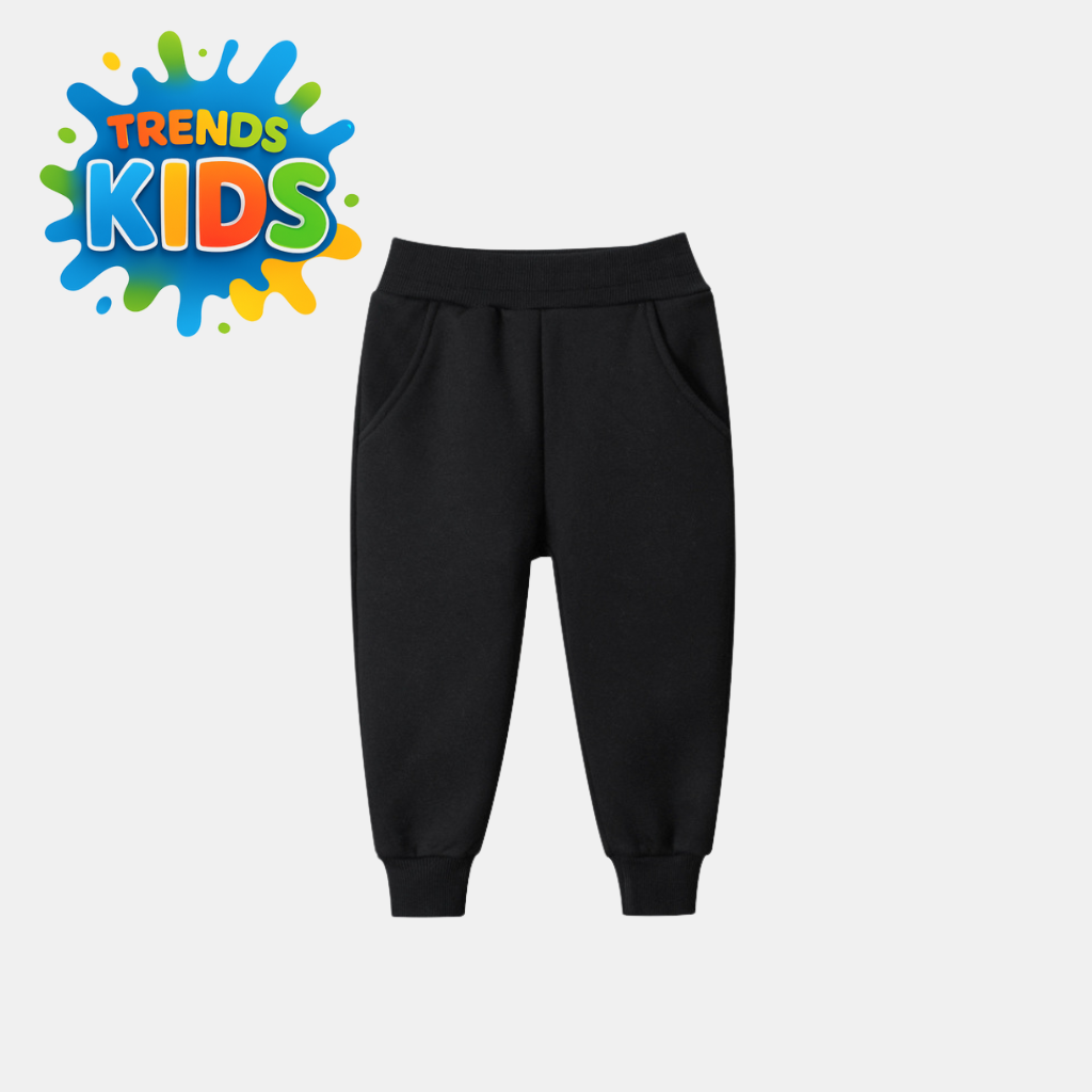 Black Joggers for Kids – Winter Warm Soft Pants (6M–6Y)
