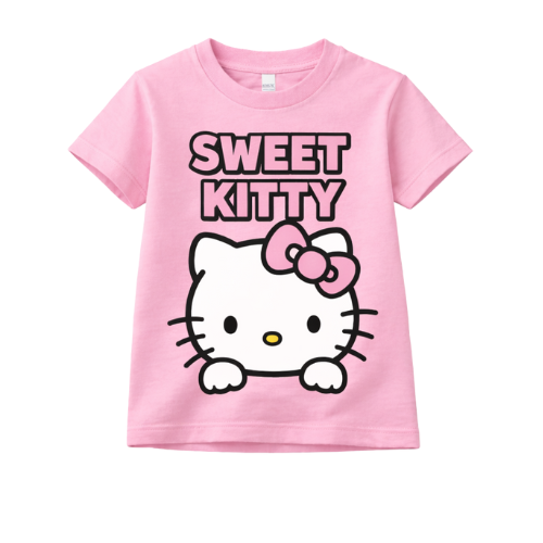 Premium Sweet Kitty Kids Round Neck T-Shirt | Soft Cotton | 6 Months – 8 Years