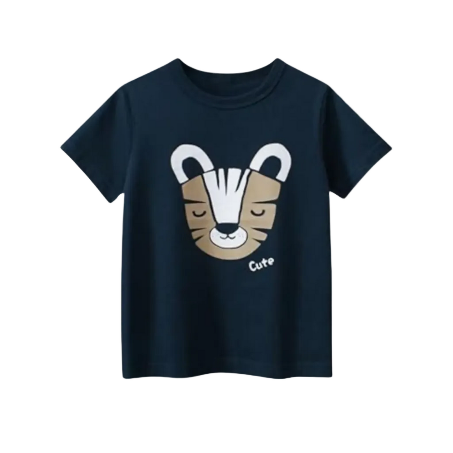 Basic Cotton Navy Blue T-Shirt for Baby & Kids – Tiger "Cute" BTN21