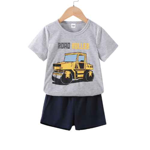 Baby & Kids Grey T-Shirt & Shorts Set Road Roller Print BTSGNS1