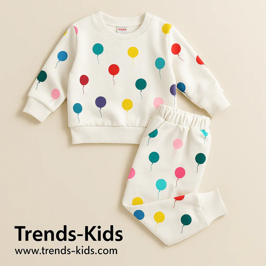 Soft terry cotton kids’ sweater & jogger set. Warm, breathable