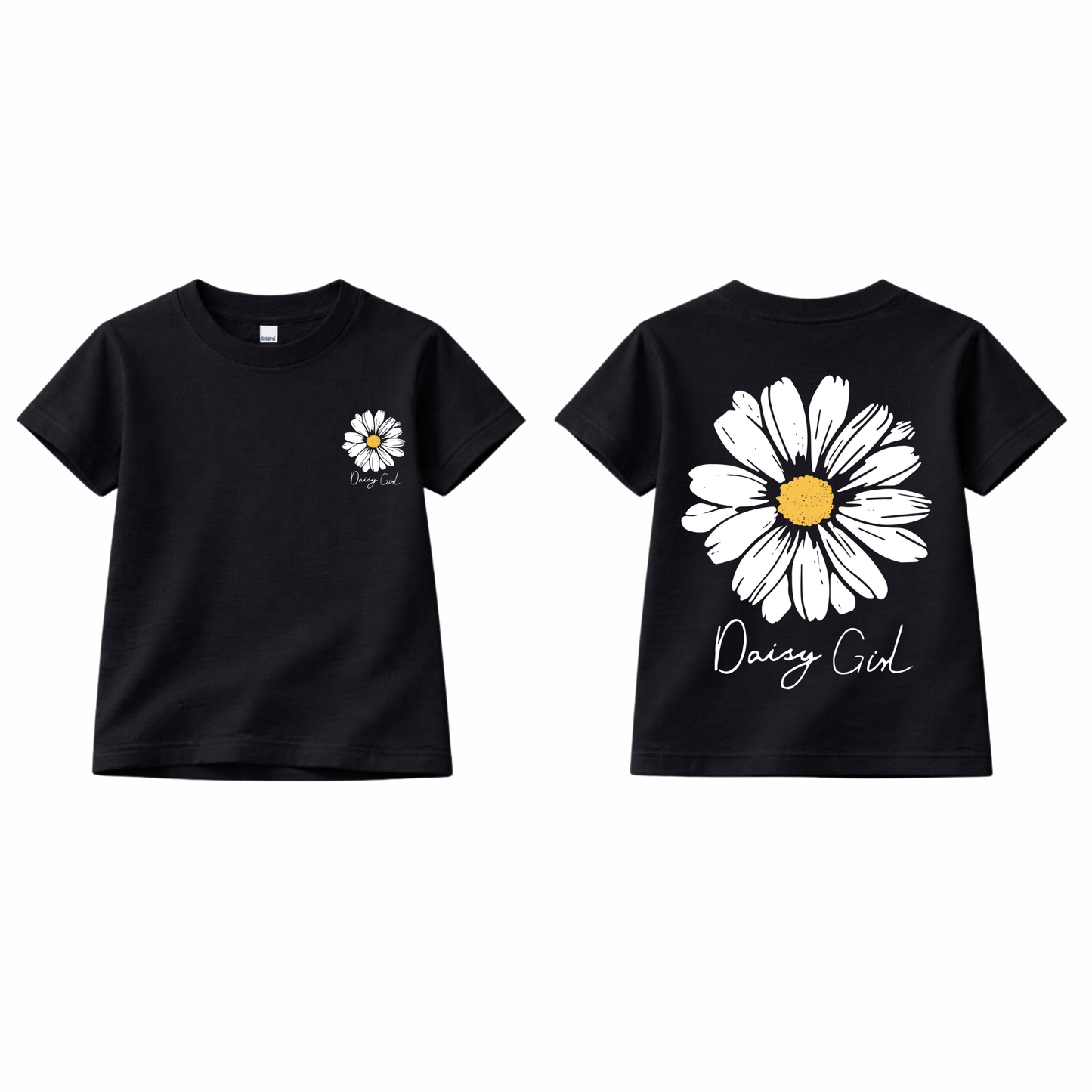 KIDS Premium “Daisy Girl” Front & Back Printed T-Shirt – Black Cotton Girls Teer DT20