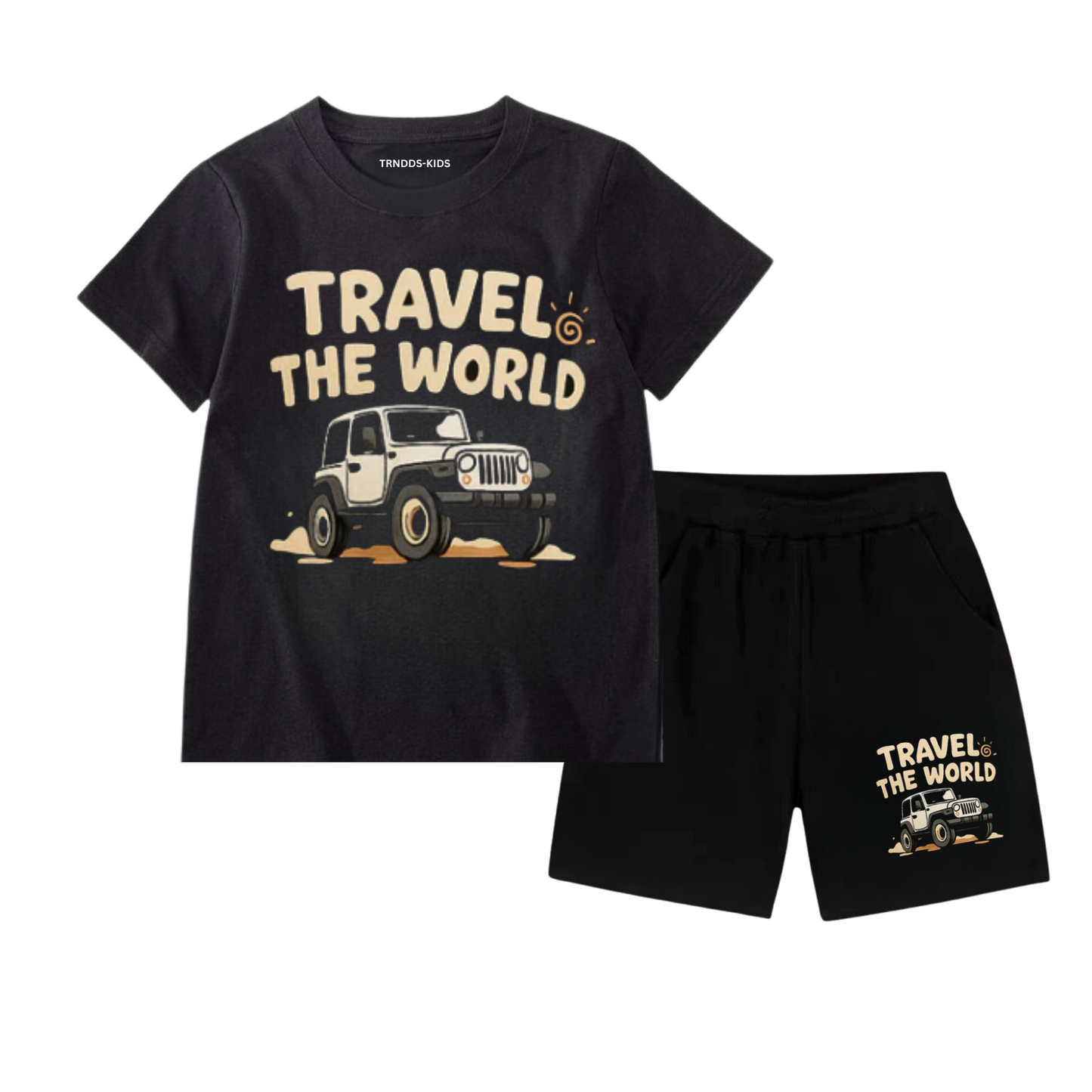 Premium Travel The World” Kids T-Shirt + Pocket Shorts Set
