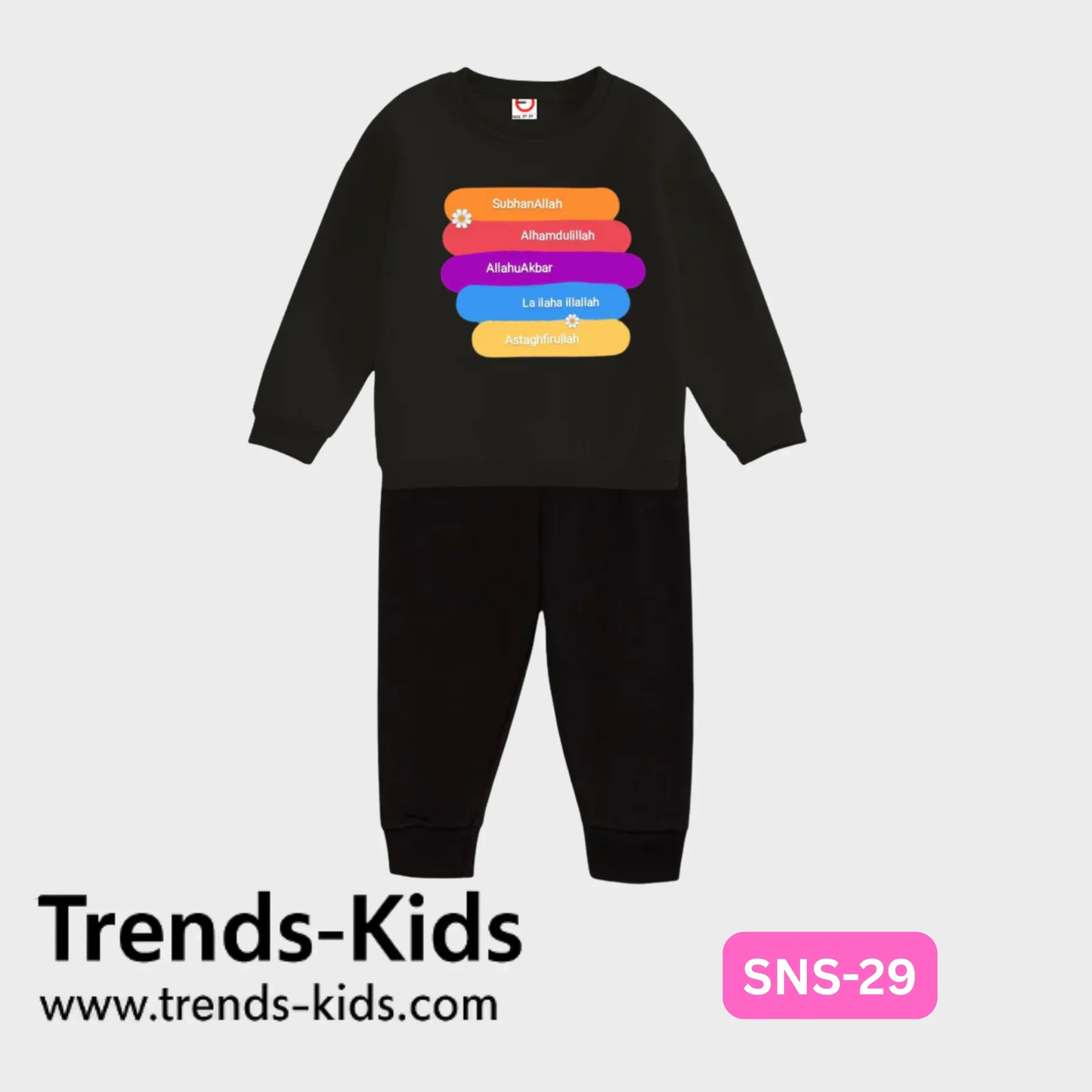 islamic important  Boys & Girls Black Sweater And Black Trousers Two-Piece Sets Dt29