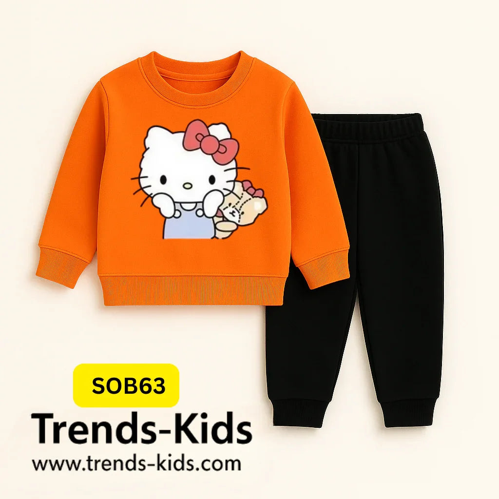 Doll Kids Boys & Girls orange  Sweater And Black  Trousers  Two-Piece Sets Dt63
