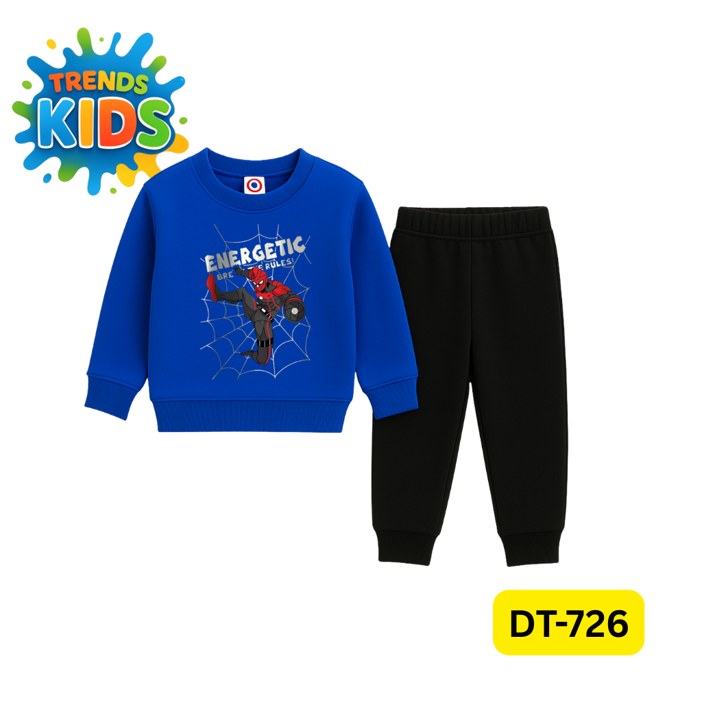 Cartoon Print Royal Blue Kids Sweatshirt & Jogger Set