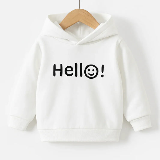 Kids “Hello” Printed White Hoodie – Soft & Cozy Winter Wear (6M–6Y) |