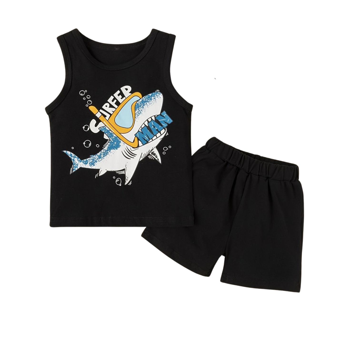 Kids' 2-Piece Shark Tank Top and Shorts Set – "Surfer Man" Graphic