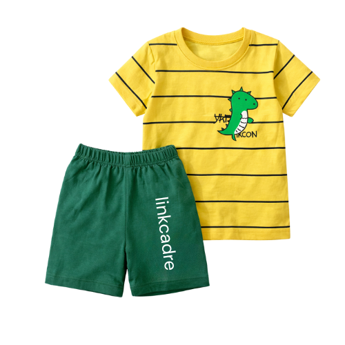 6–9 Months – Dino Print Yellow & Green Baby Boys T-Shirt & Shorts Set