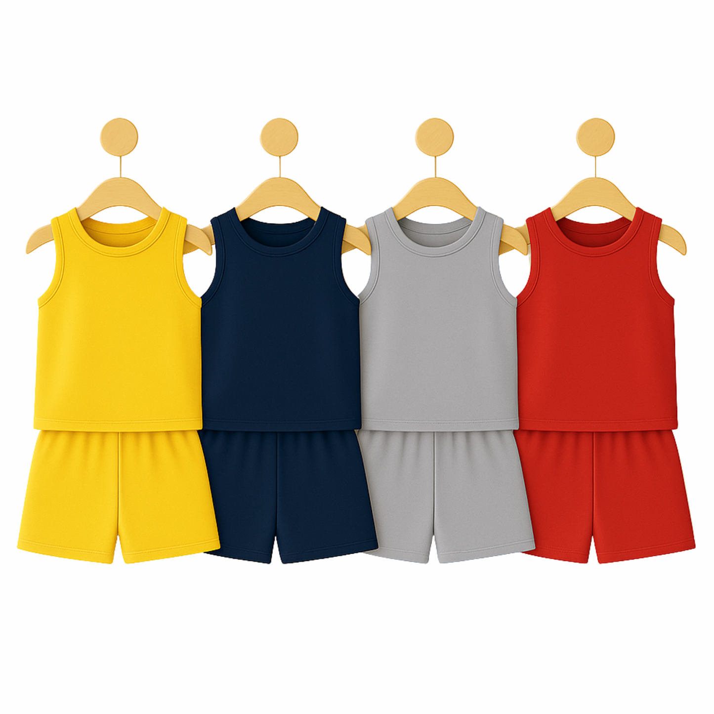 Sleeveless T-shirt + matching shorts—কোনো প্রিন্ট নেই, pure comfort & classy look।
