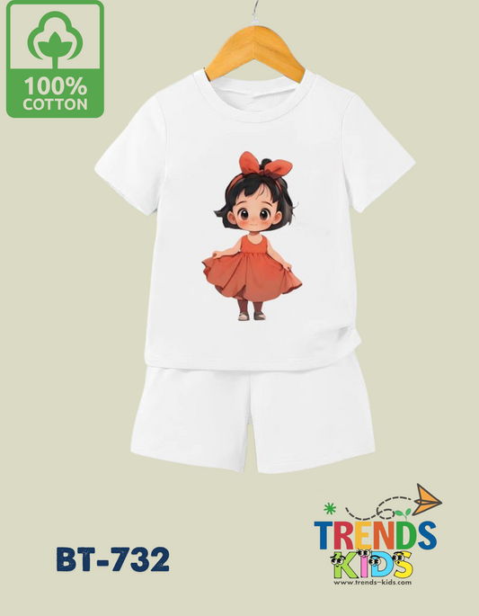 Cute Girl T-Shirt & Pants Set White