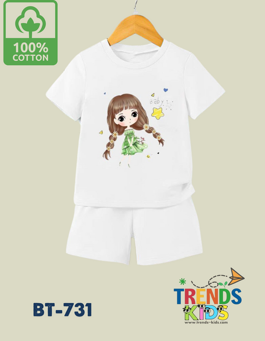 Cute Girl White T-Shirt & White Pants Set