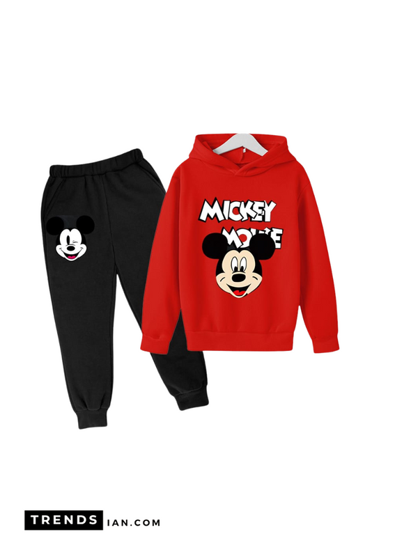 Mickey Mouse Red Hooded And Black Touser Kids Boys & Girls Dt44