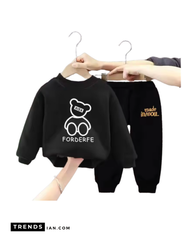 Kids Boys & Girls Black Sweater And Trousers Black  Two-Piece Sets