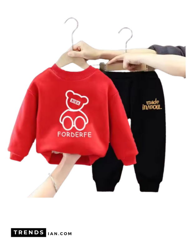 Forderfe Kids Boys & Girls Red Sweater And Trousers Black  Two-Piece Sets Dt68