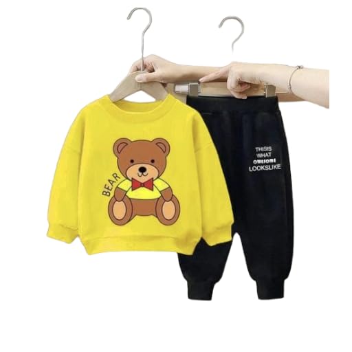 Bear doll Kids Boys & Girls Yellow Sweater And Trousers Black  Two-Piece Sets Dt10