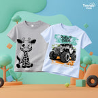 Boys'  Premium  T-Shirt 2-Pack– Winking Giraffe & Off-Road Jeep| TS2C-DIOCAR-MIX