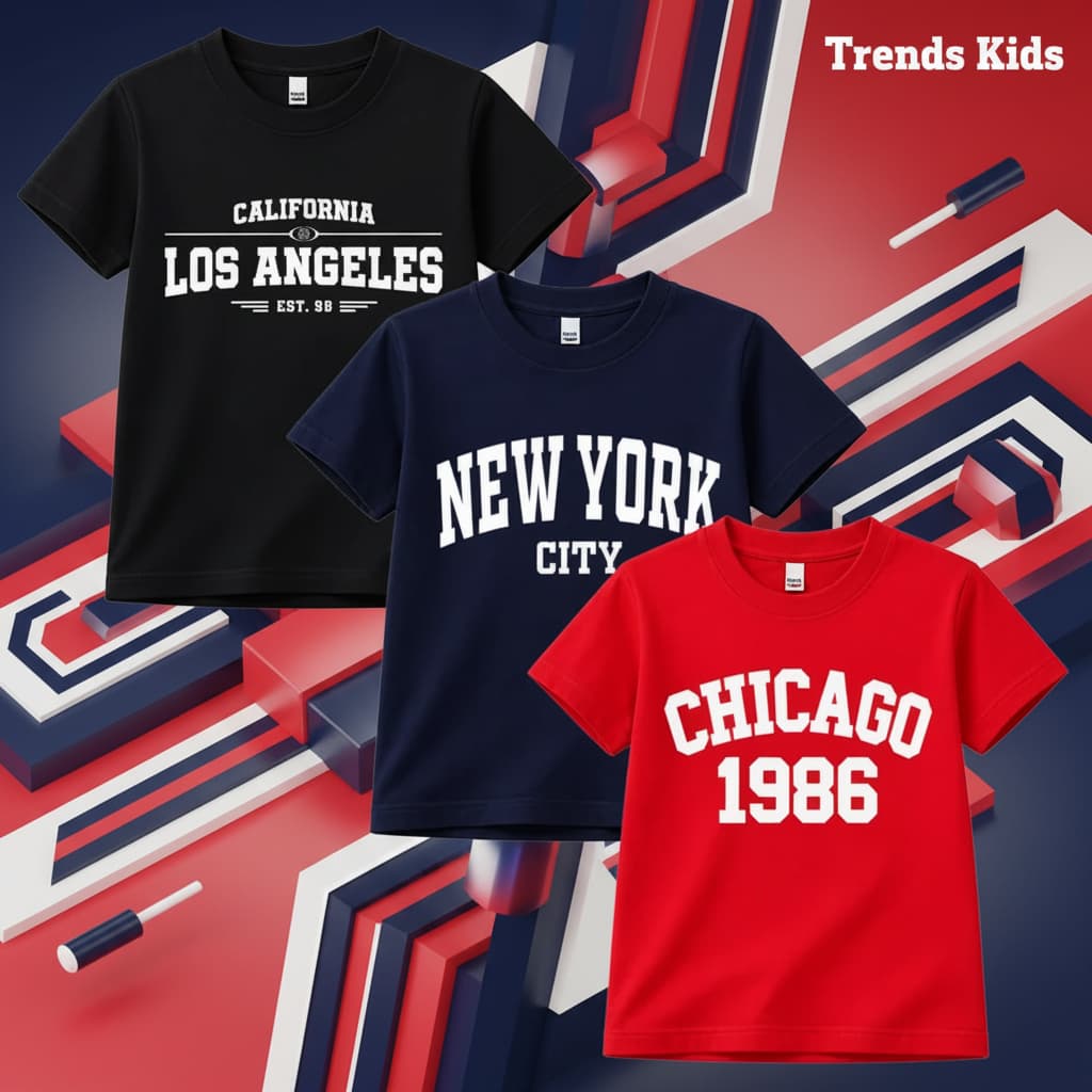 Kids City Print Premium Cotton T-Shirt (California / New York / Chicago) – Summer Collection
