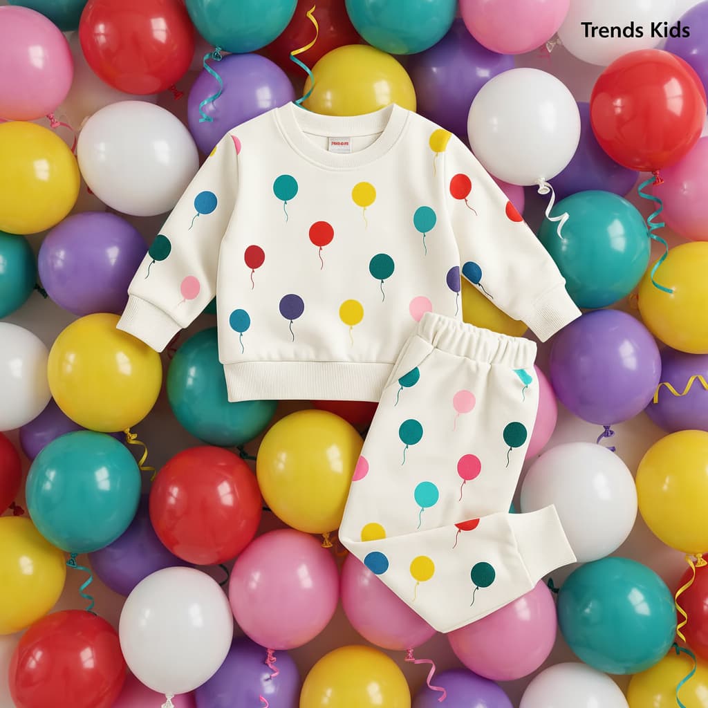 Colorful Balloon Print Kids Sweatshirt & Joggers Set