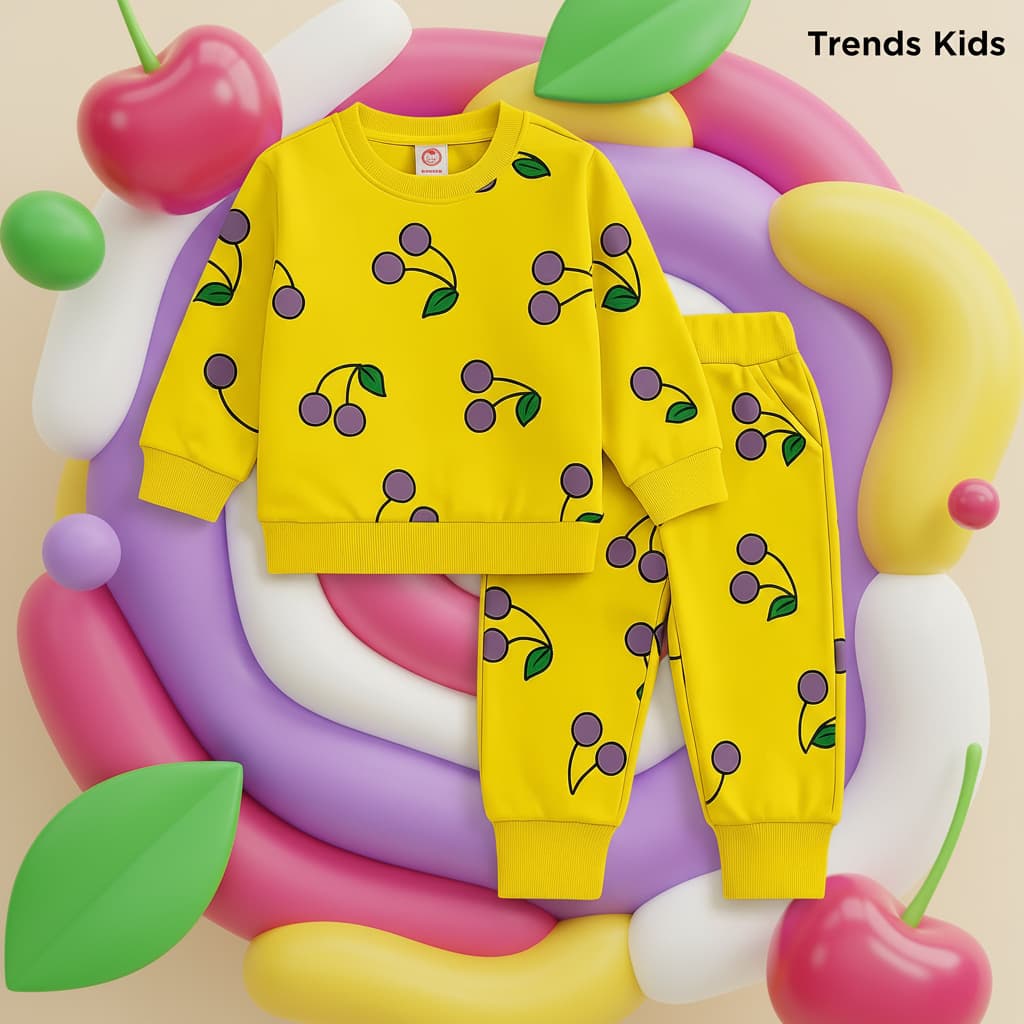 Kids Cherry Print Sweatshirt & Joggers Set – Soft Terry Cotton (6M–6Y)