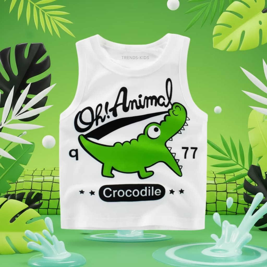 Baby &; Kids Cotton Sleeveless Tank Top – Cute Dinosaur Cartoon Print STSSD