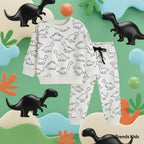Boys & Girls Dinosaur-Print Winter Set – Terry Cotton Sweatshirt + Joggers