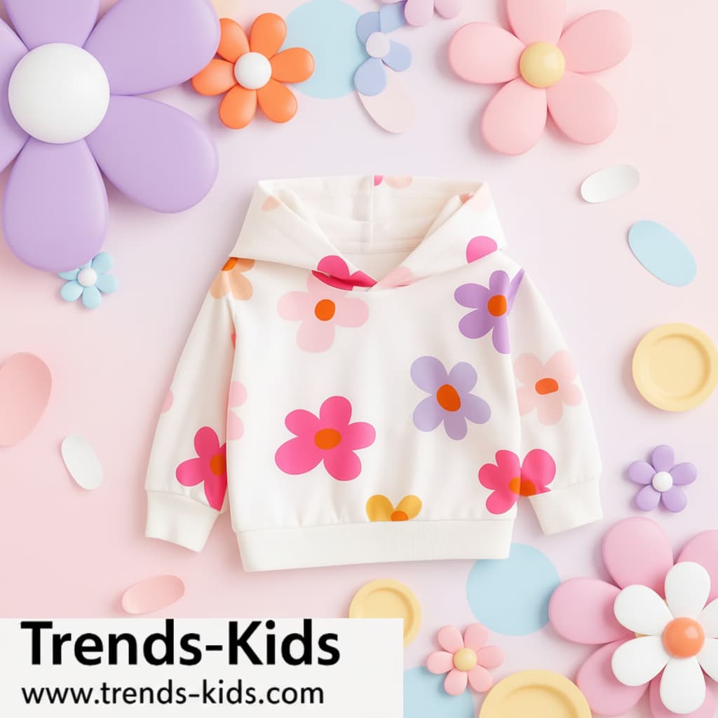 White Flower-Patterned Kids Hoodie