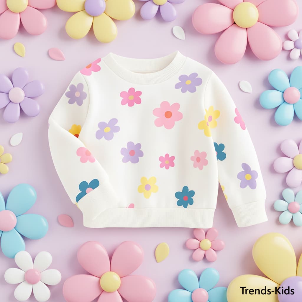 White Flower-Patterned Kids Sweatshirt | Trends-Kids