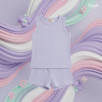 Lavender Ribbed Tank Top Round Nick & Shorts Set for Baby Girls & Kids