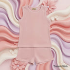 Premium Dusty Pink Ribbed Tank Top Round Neck & Shorts Set for Kids (0 Months - 7 Years)