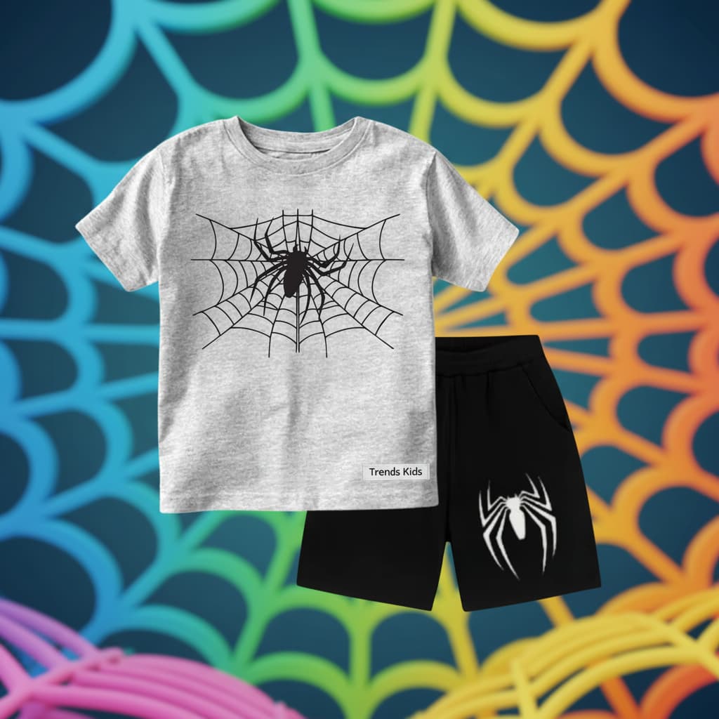 Premium T-Shirt + Pocket Shorts Set Soft Cotton Cool Spidr Print Baby & Kids
