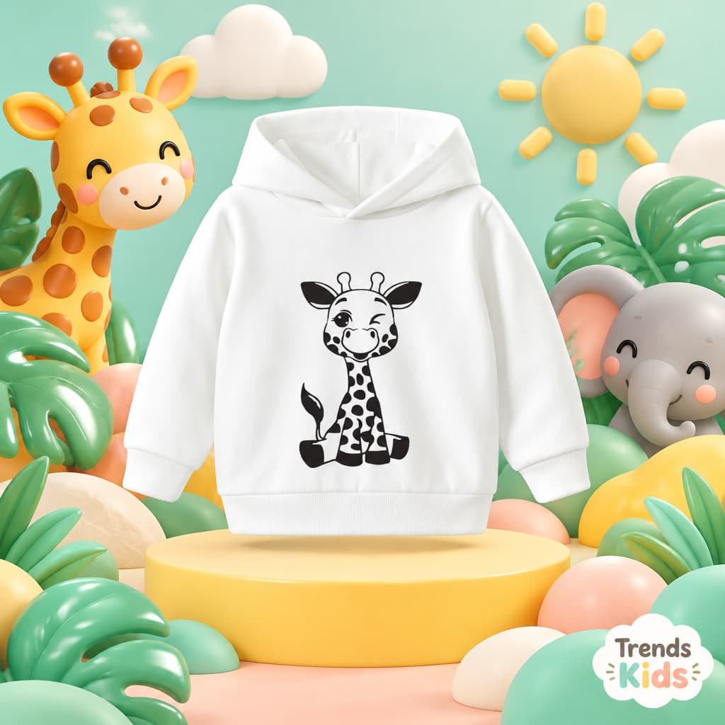 Giraffe Hooded Kids Boys & Girls Premium Quality White