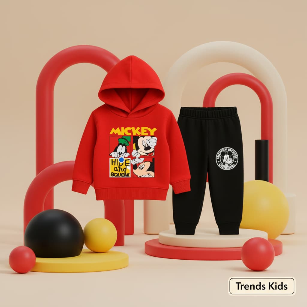 লাল হুডি ও কালো প্যান্ট সেট | Cartoon Red Hooded & Black Jogger Two-Piece