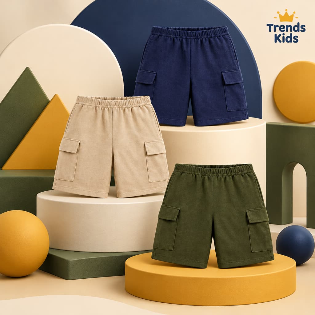 Boys Cargo Shorts horts Combo Pack – 3 Pieces  Soft Summer Shorts