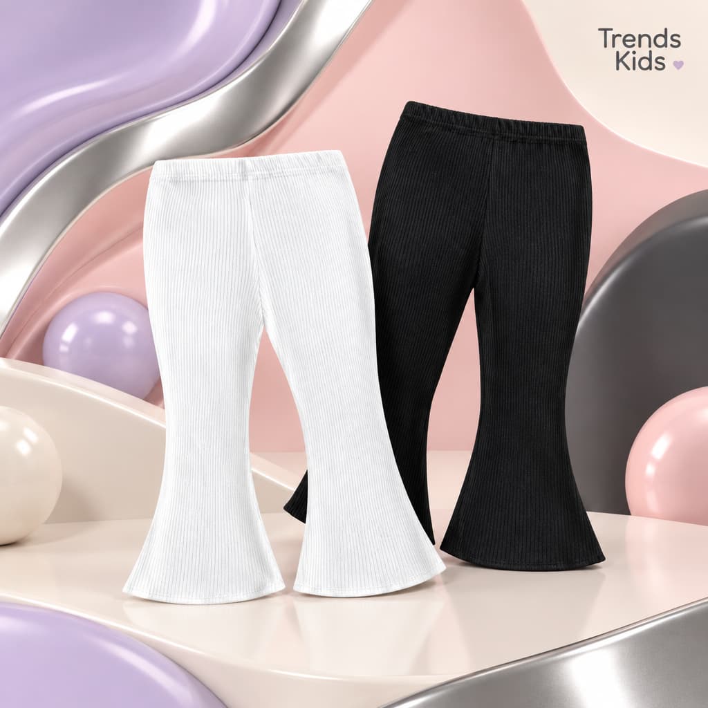 Noomelfish Girls Ribbed Flared Pants Cotton Ruffle Leggings Bell Bottoms