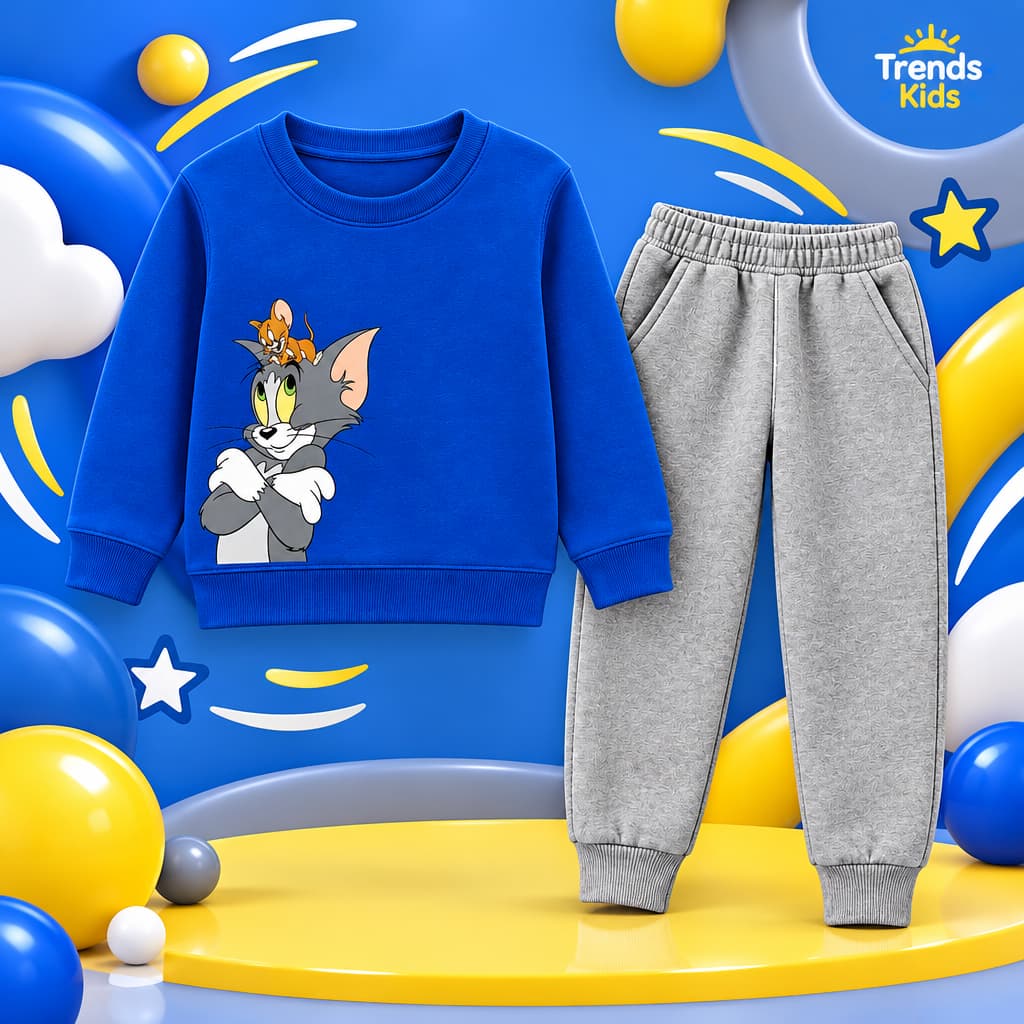 Royal Blue Sweatshirt & Grey Jogger Set Premium Cotton Stylish