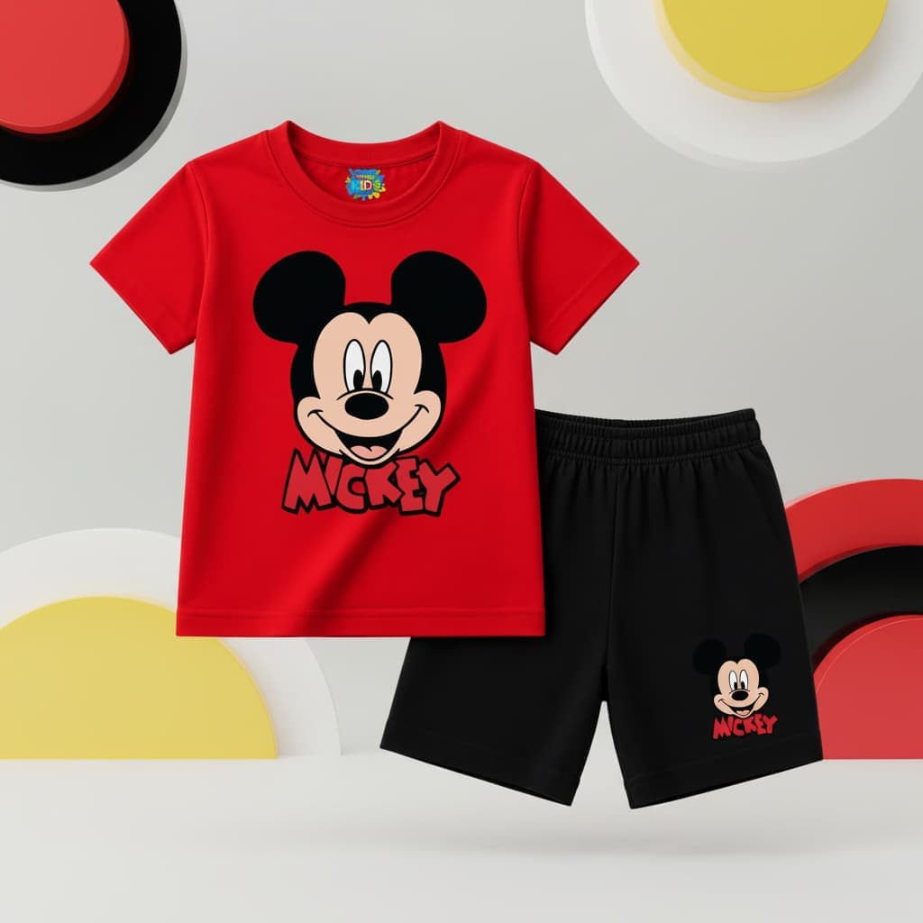 Cotton Red T-Shirt for Baby & Kids Summer Wear| ST-MIC-RED-BLK