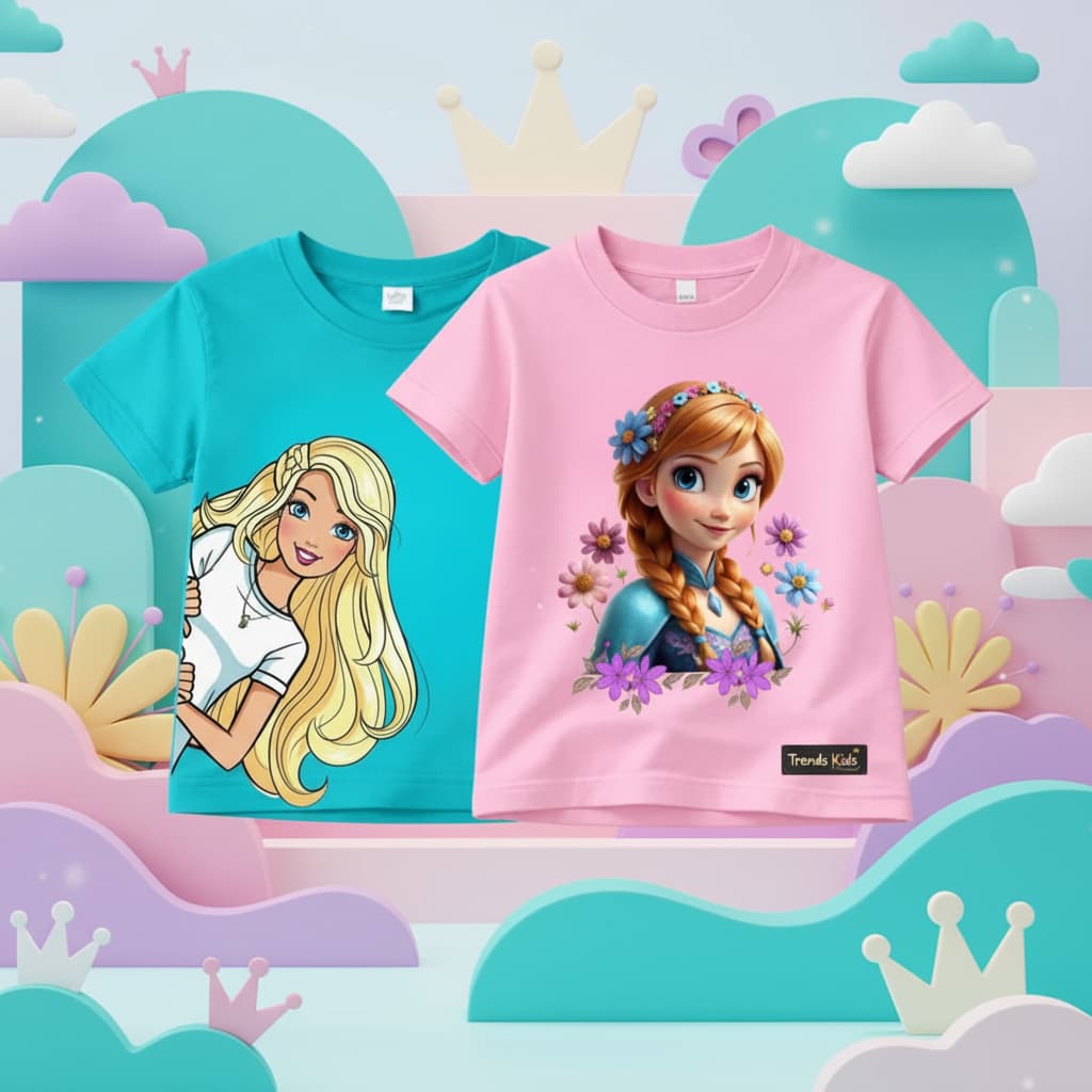 Girls Princess Graphic Cotton T-Shirt – Cute Floral Design
