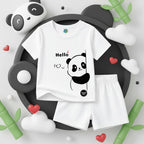 Basic Toddler Two-Piece Summer Set: Panda "Hello" Tee & Shorts Set