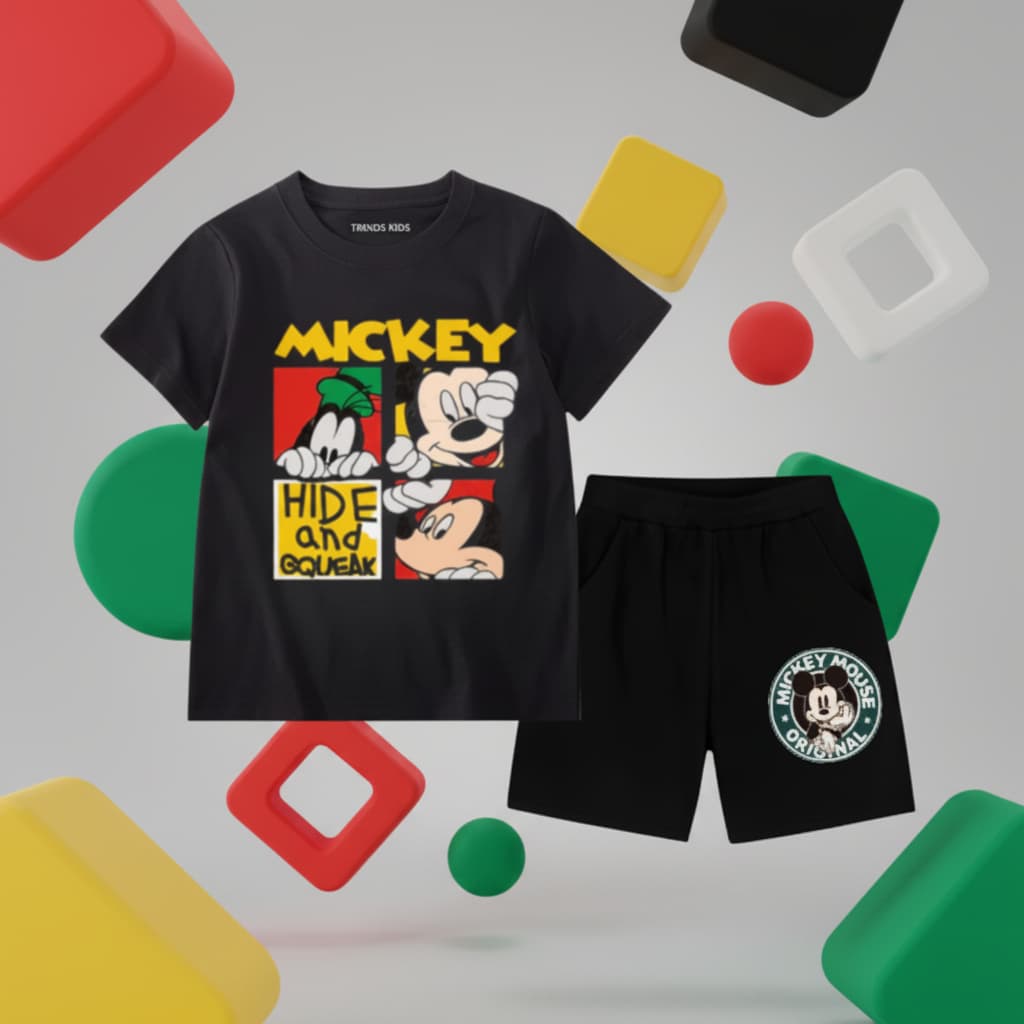 Premium T-Shirt + Pocket Shorts Soft Cotton Fun Cartoon Prin  Baby & Kids