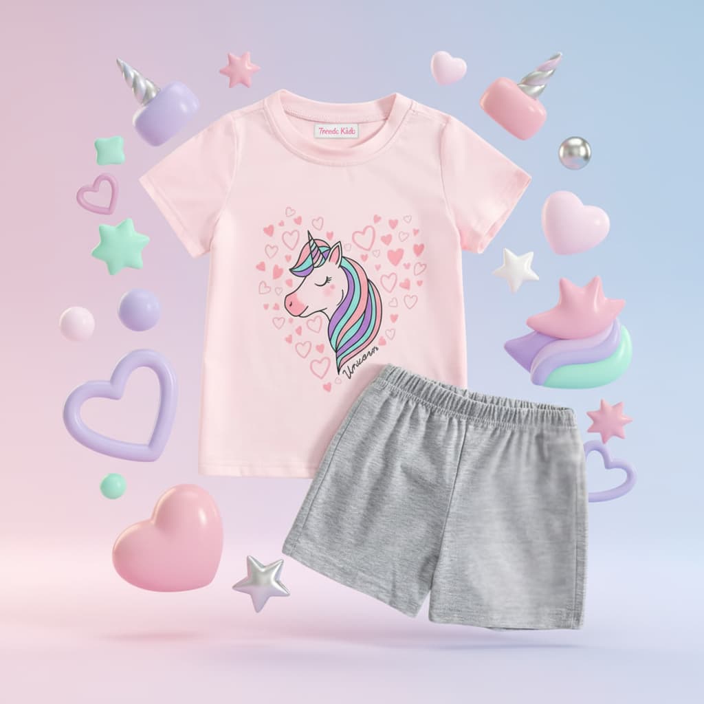 Premium  Baby & Toddler T-Shirt Set - Pink/Grey Cotton Summer Outfit DTPGH
