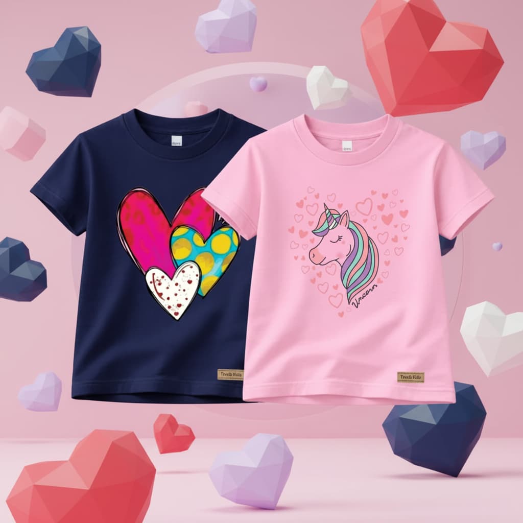 Girls Cute Graphic T-Shirt – Unicorn & Heart Cotton Tee | Trends-Kids