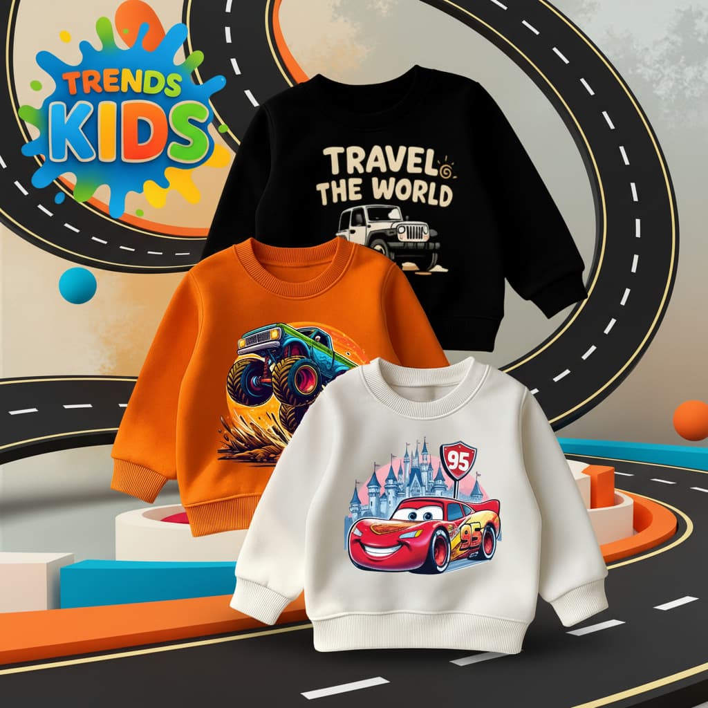 Kids Cartoon Sweatshirt Combo - 3 Pack Winter Wear | Trends Kids Bangladesh