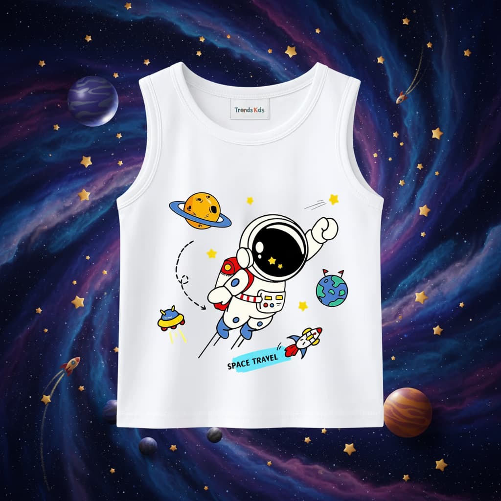 Baby & Kids White Sleeveless Tank Top | Astronaut Space