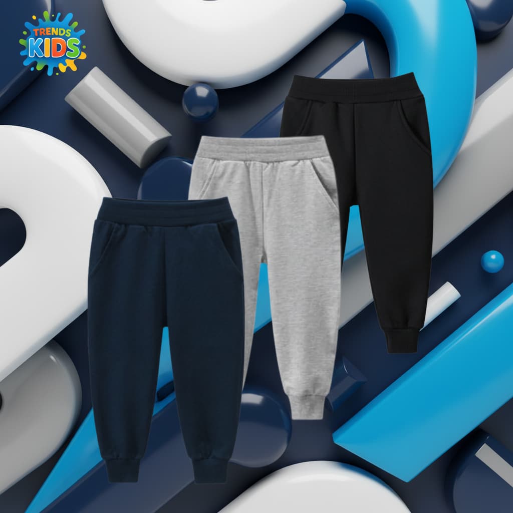 Kids Joggers Bundle (3 Colors) – Navy, Gray & Black |