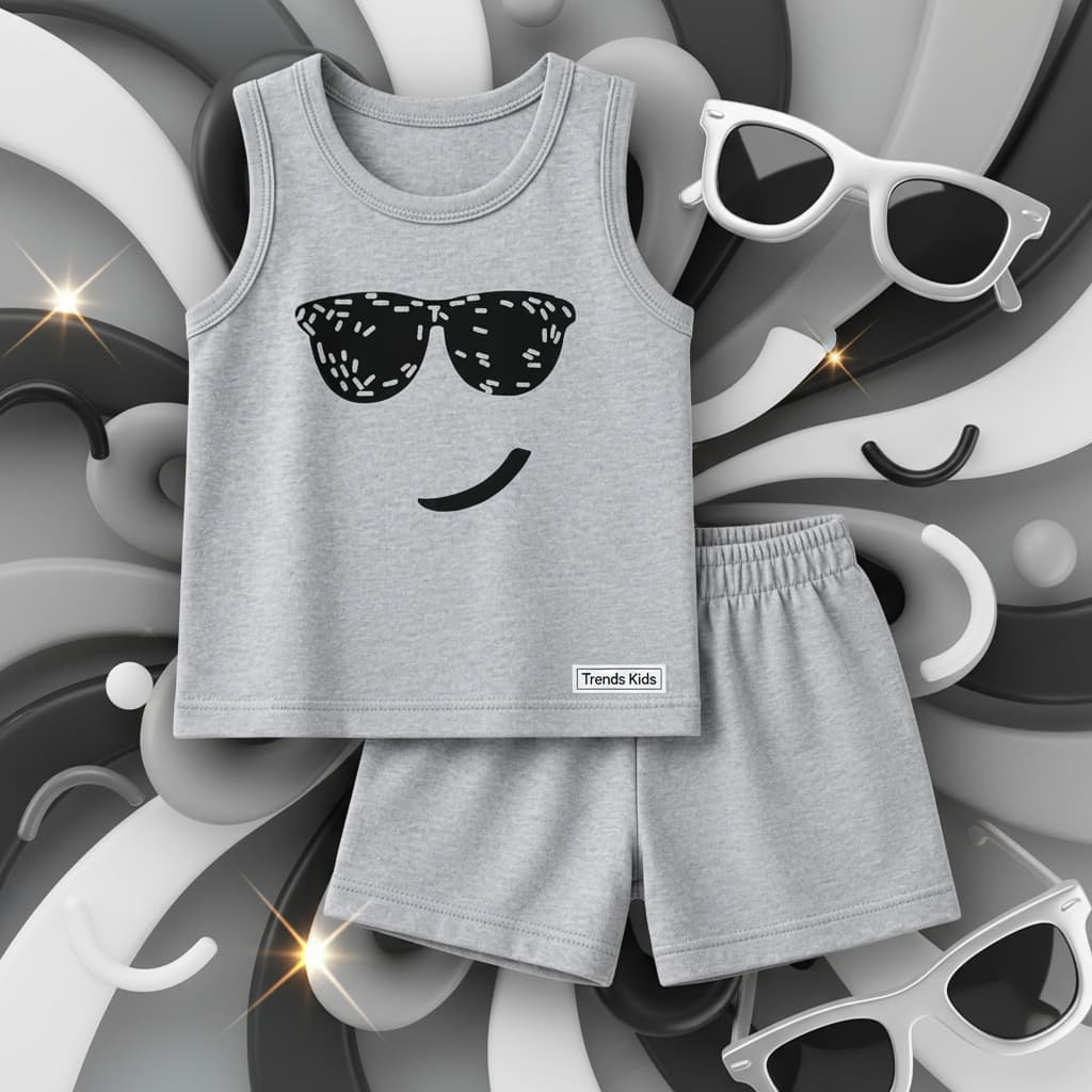 Baby Boys Summer Tank Top & Shorts Set – Cute Sunglasses Print Cotton Outfit