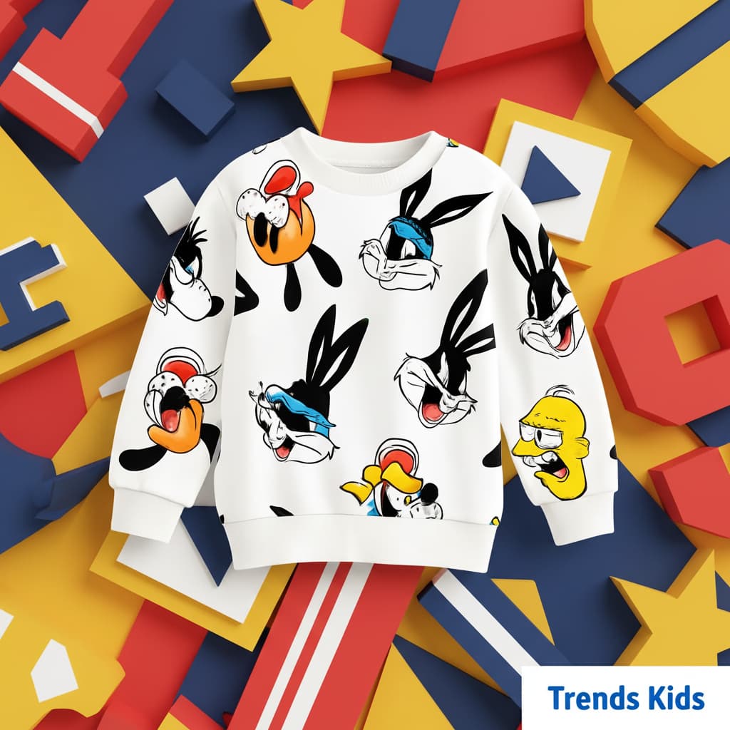 Kids Cartoon Multi-Print Sweatshirt – Soft Winter Wear