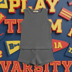 Premium Grey Ribbed Tank Top Round Neck & Shorts Set for Kids (0 Months - 7 Years)