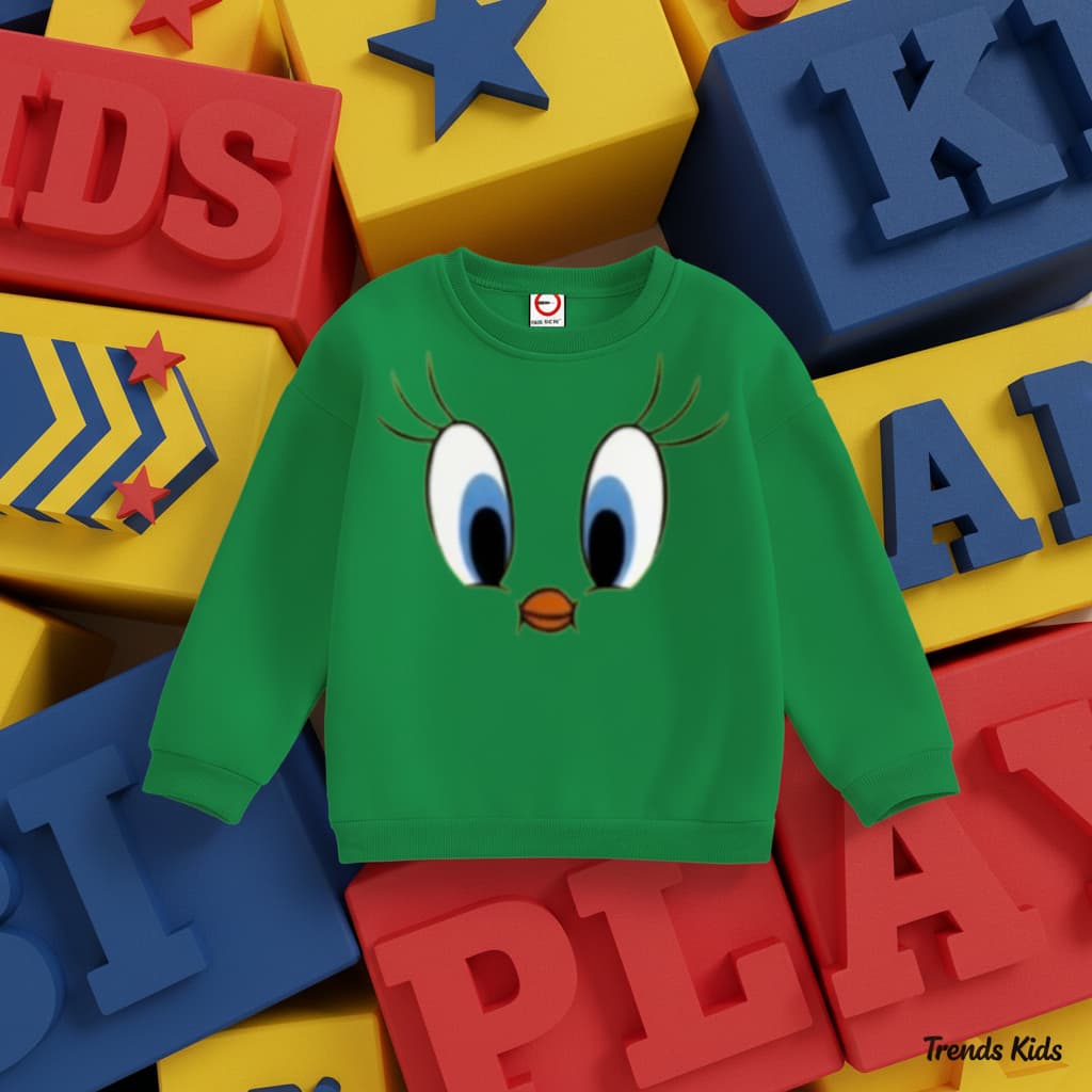 Premium Green Cute Tweety Face Printed Sweatshirt for Kids Boys & Girls (6 Months - 6 Years)